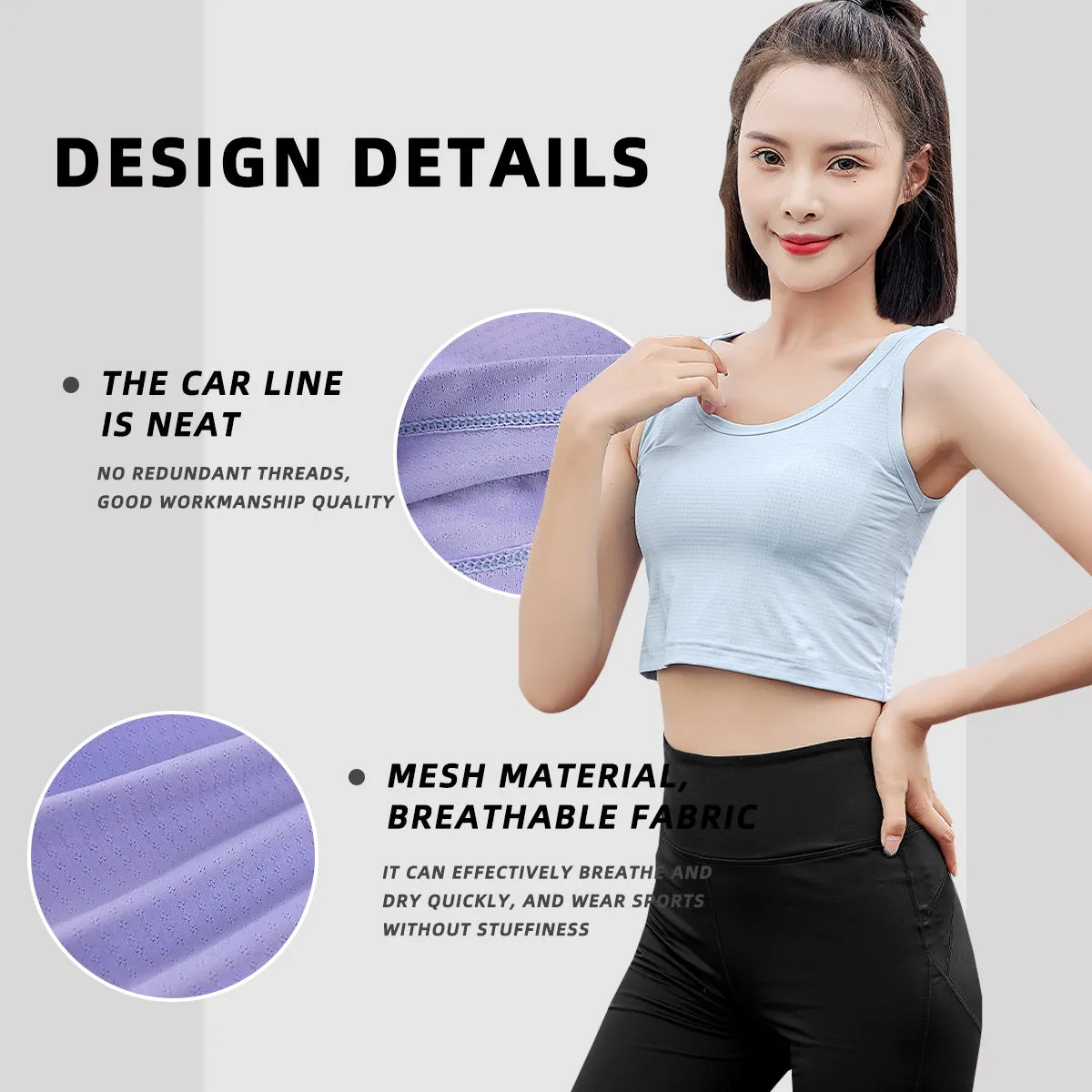 Wholesale Summer Women's UPF50  U-neck Camisole Sun Protection Sleeveless Sports T-shirt Yoga Cropped Top