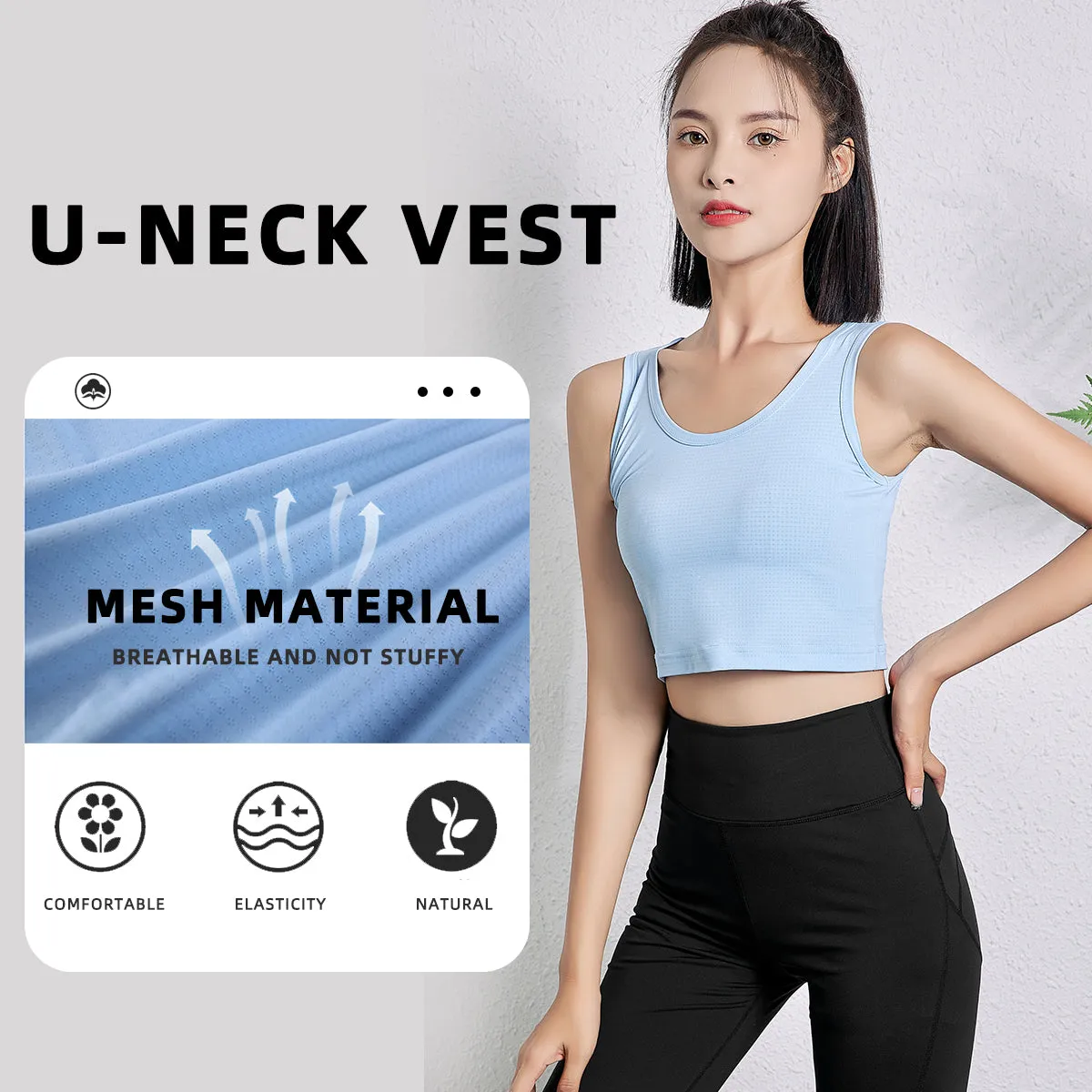 Wholesale Summer Women's UPF50  U-neck Camisole Sun Protection Sleeveless Sports T-shirt Yoga Cropped Top