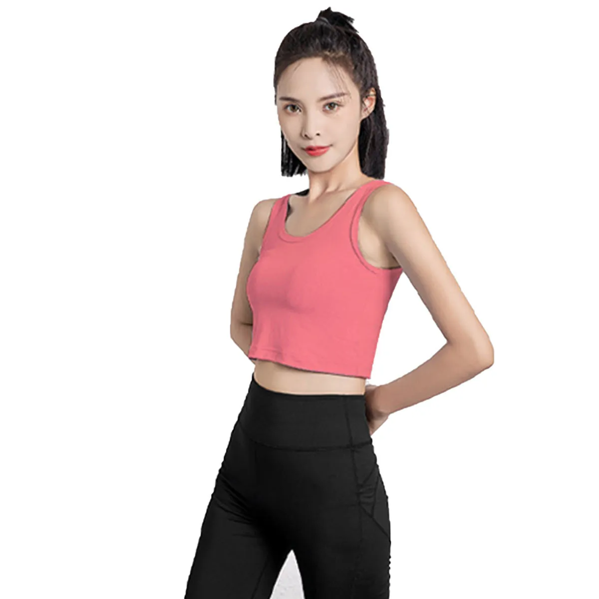 Wholesale Summer Women's UPF50  U-neck Camisole Sun Protection Sleeveless Sports T-shirt Yoga Cropped Top