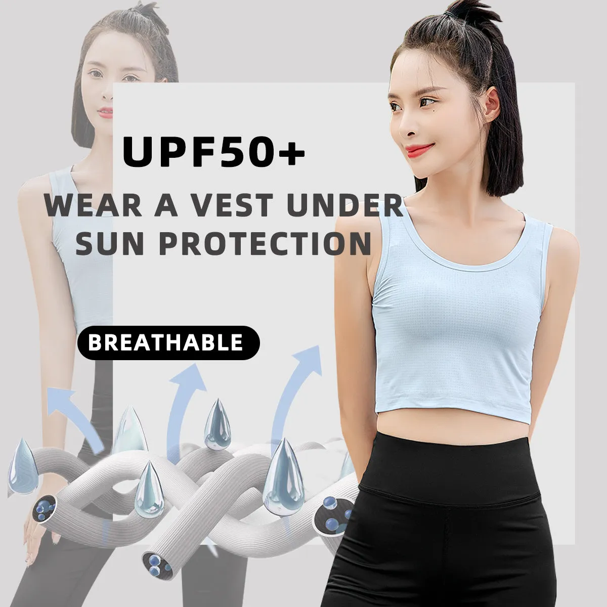 Wholesale Summer Women's UPF50  U-neck Camisole Sun Protection Sleeveless Sports T-shirt Yoga Cropped Top