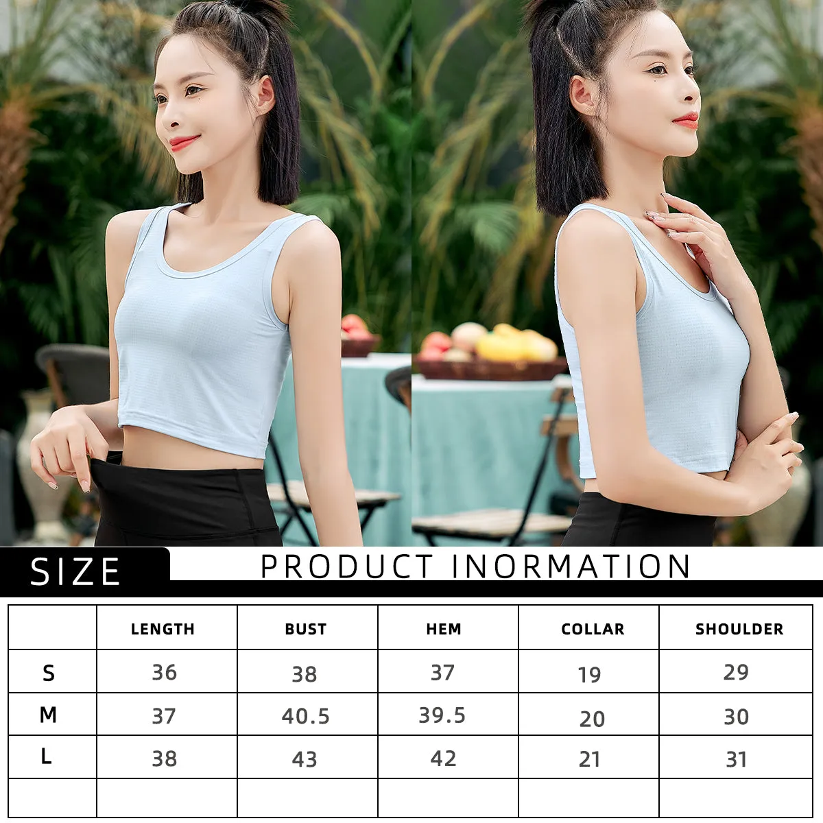 Wholesale Summer Women's UPF50  U-neck Camisole Sun Protection Sleeveless Sports T-shirt Yoga Cropped Top