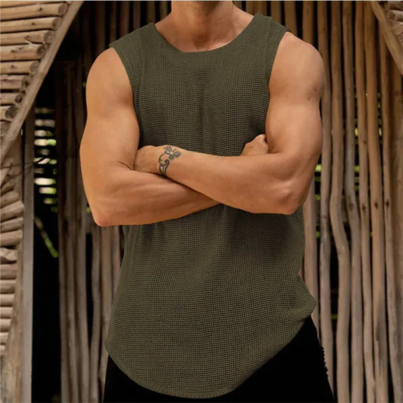 Wiaofellas  -  Sexy See-through Men's Vest Male Sleeveless Tee Summer Men's Hollow Vest Sleeveless T-shirt Knitted Vest Men's Clothing Tops Y2k