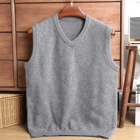 Wiaofellas  -  Sweater Vest Men Thicken V-neck Sleeveless Knitted Vests Anti-Pilling Knitted Waistcoat Ingot Needle Jacquard Solid Color