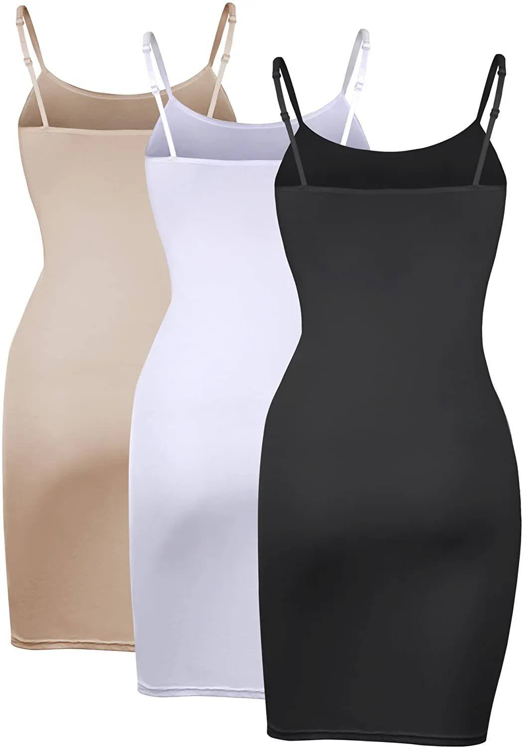 WILLBOND 3 Pieces Basic Cami Women Long Tanks Camisole Tank Top Dress Slip Dress with Spaghetti Strap, Solid Color