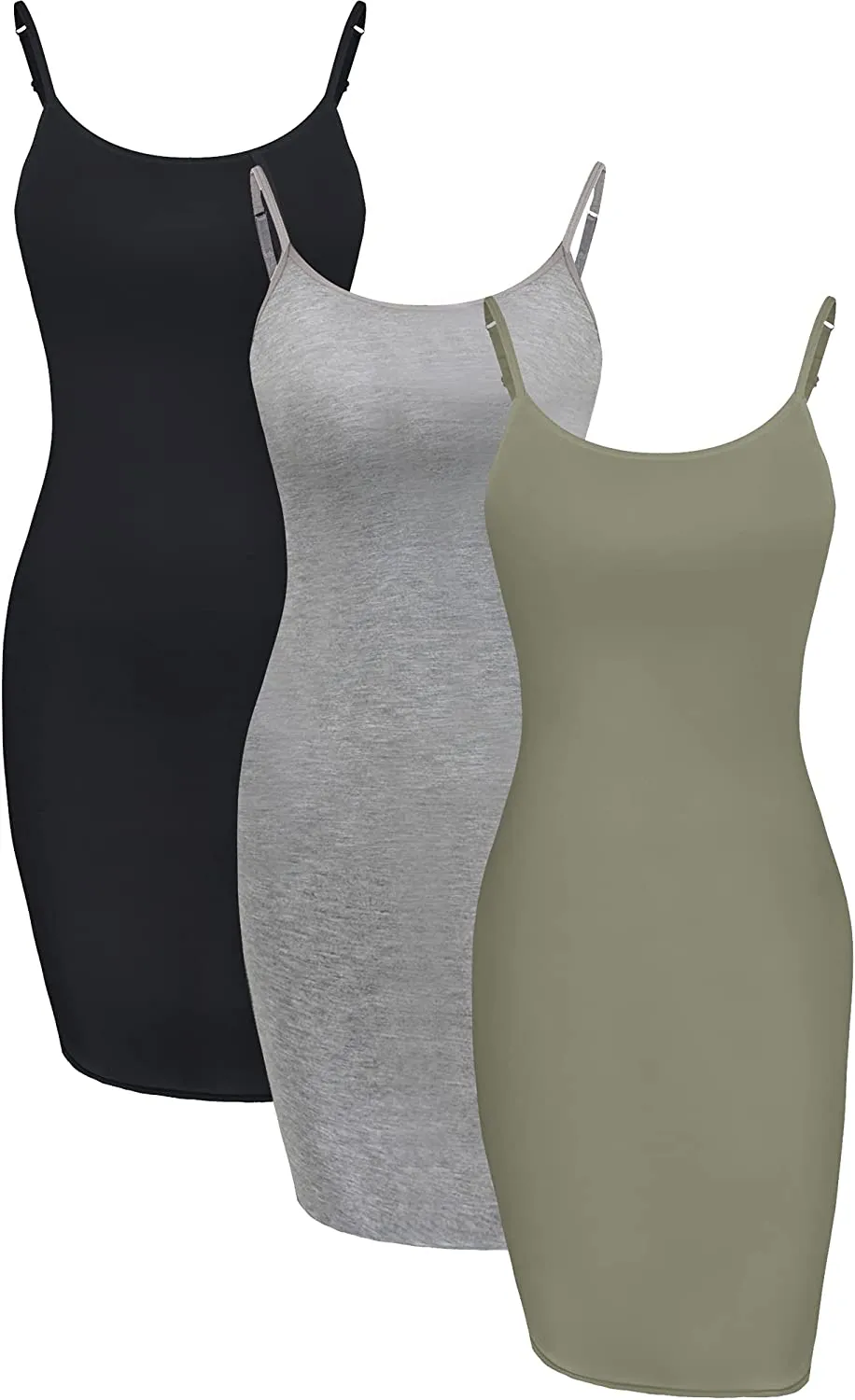 WILLBOND 3 Pieces Basic Cami Women Long Tanks Camisole Tank Top Dress Slip Dress with Spaghetti Strap, Solid Color