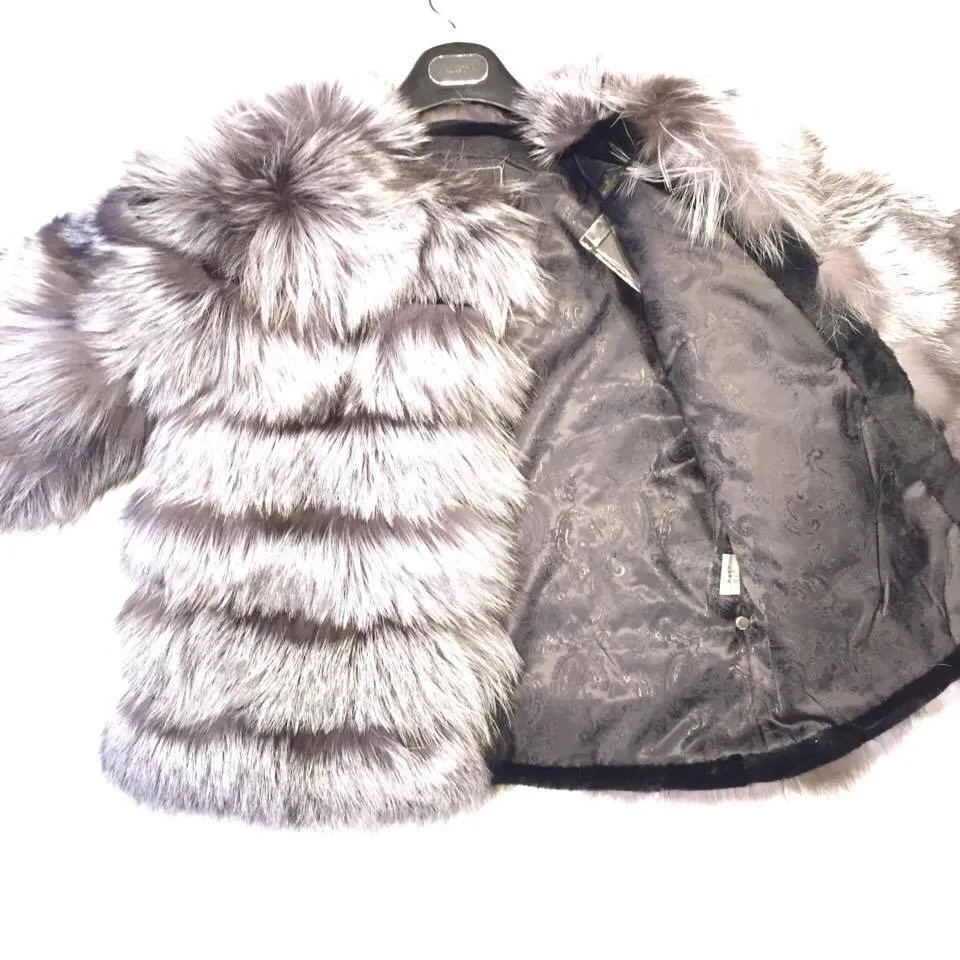 Winter Fur Women's Full Silver Fox Fur Coat