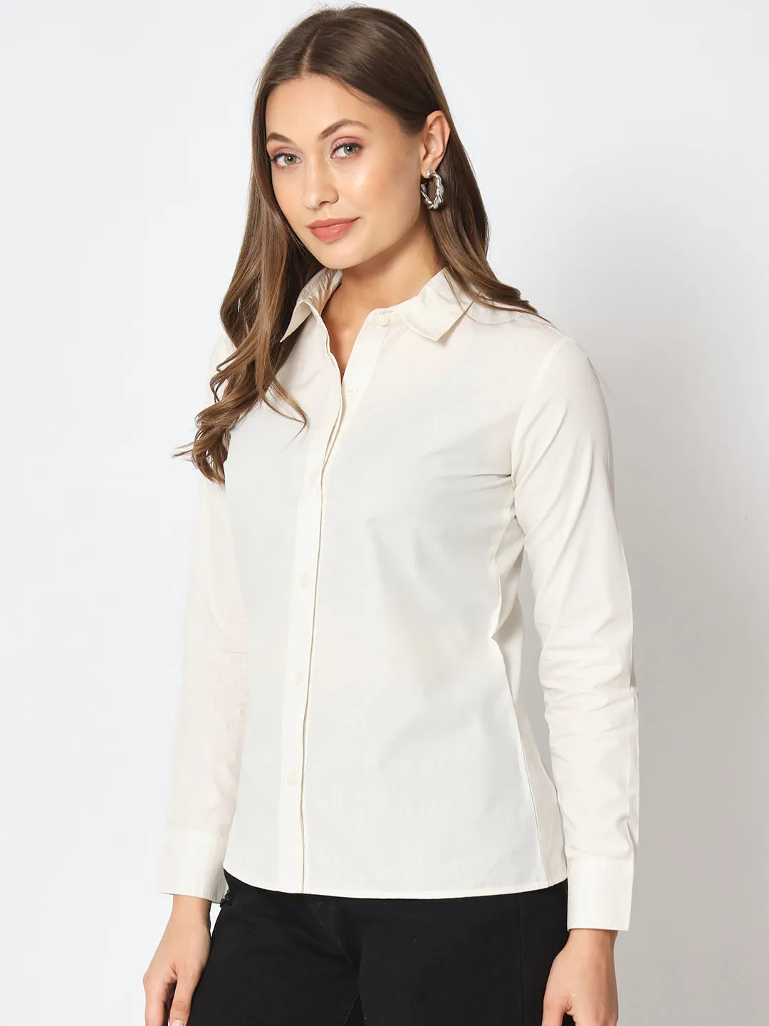 Women Classic Pure Cotton Gapless Technology Off-White Shirt