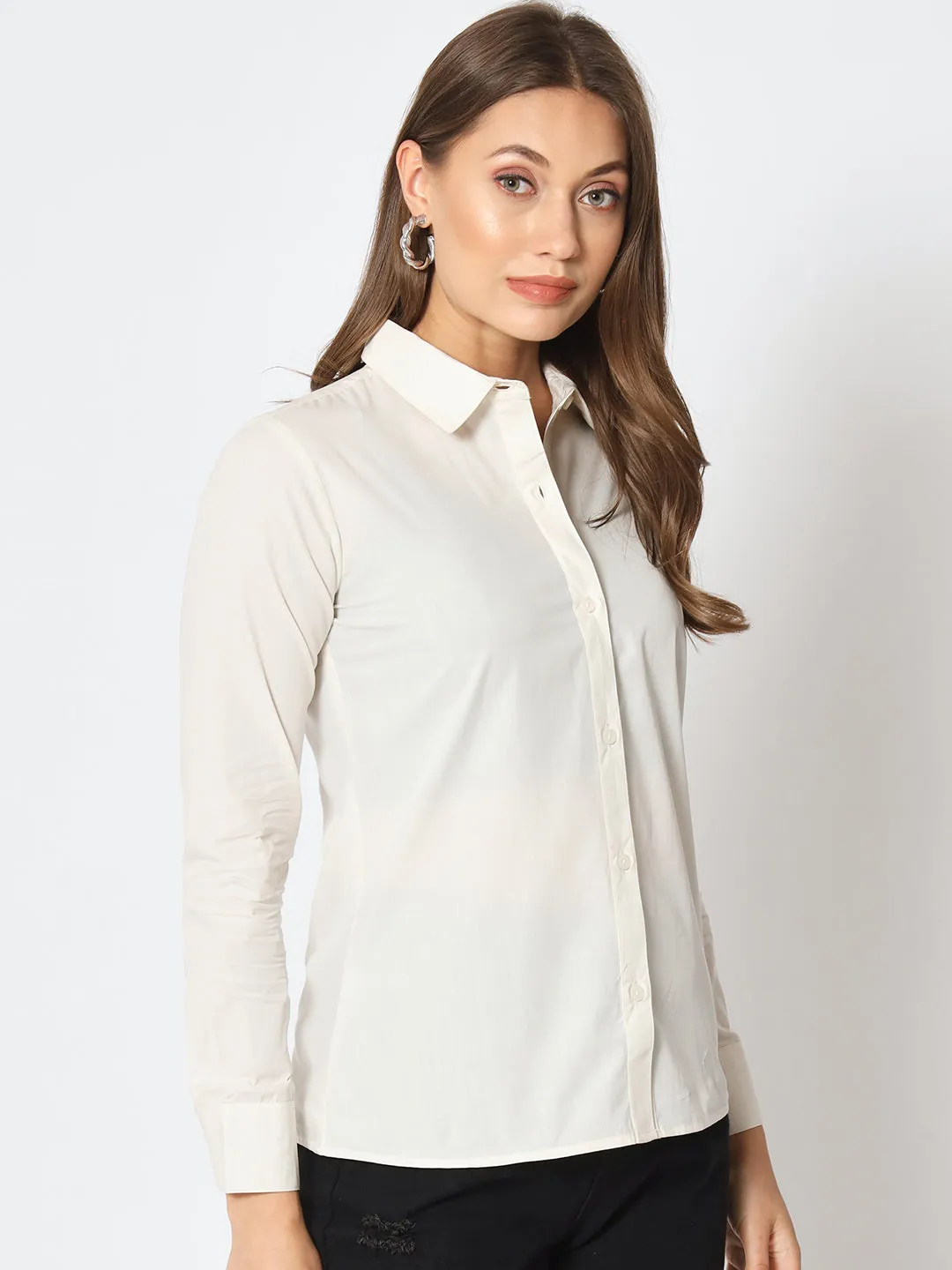 Women Classic Pure Cotton Gapless Technology Off-White Shirt