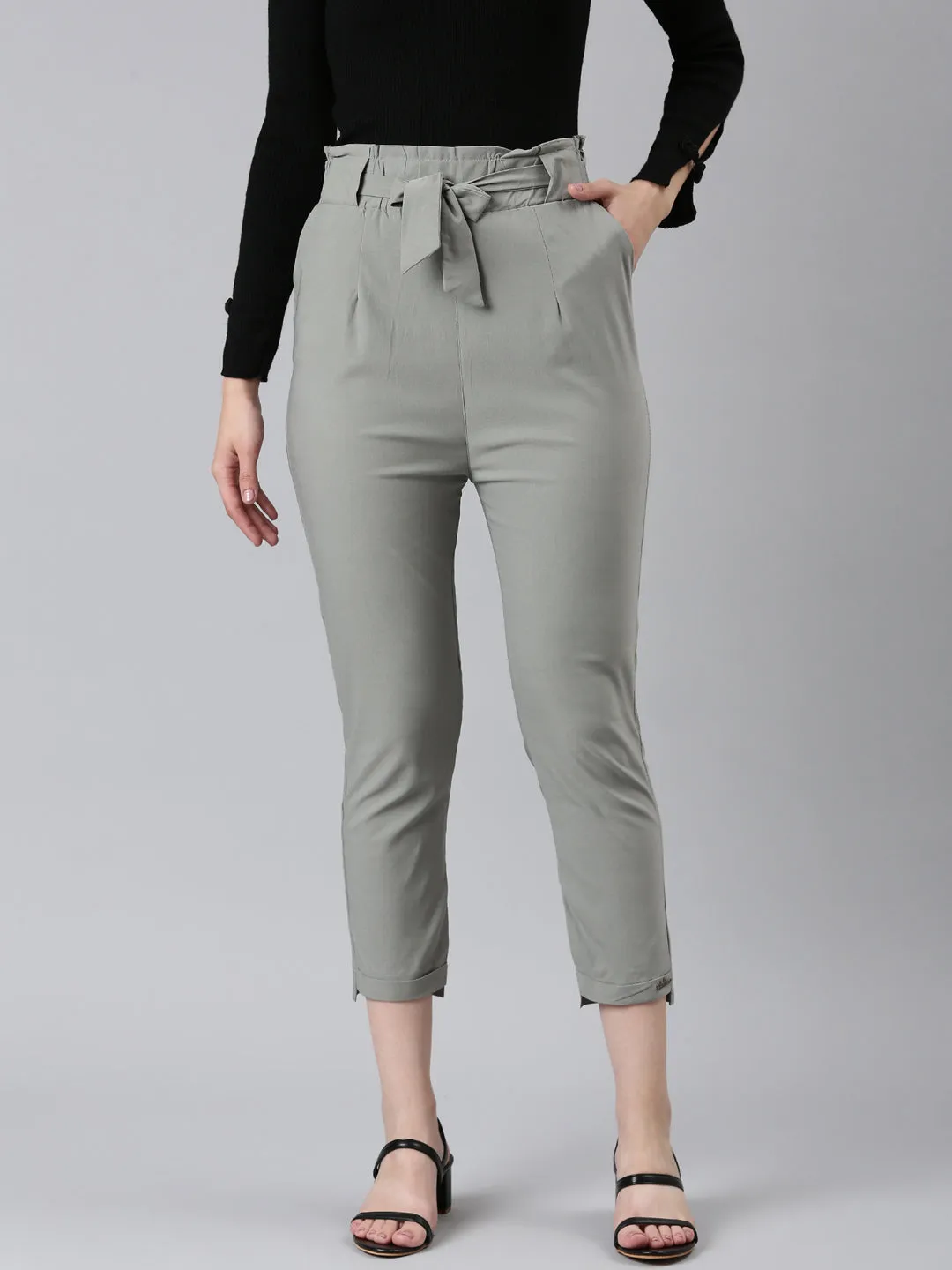 Women Grey Solid Peg Trouser