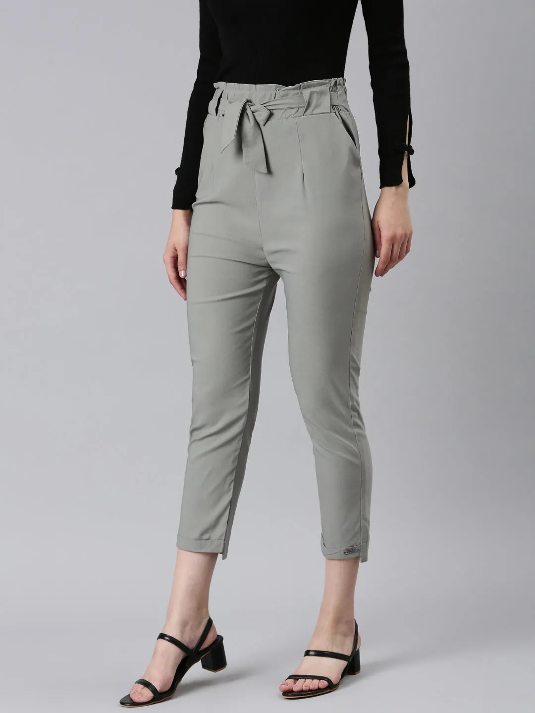 Women Grey Solid Peg Trouser