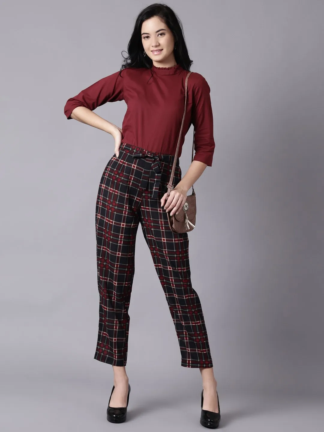 Women Multi Checked Casual Georgette Trouser