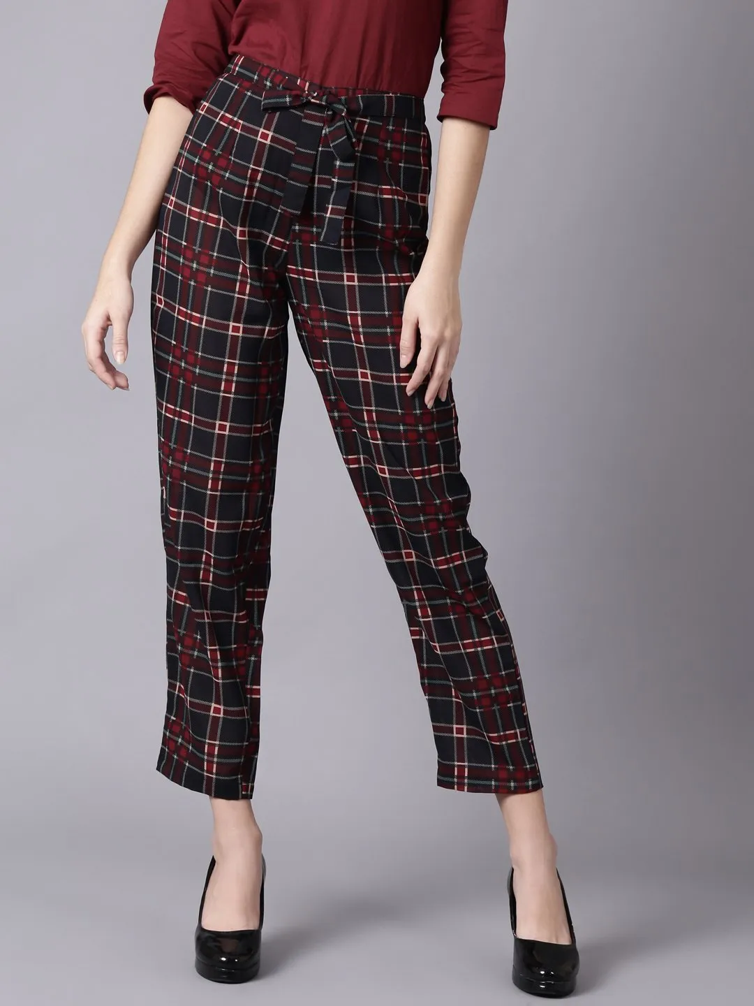 Women Multi Checked Casual Georgette Trouser