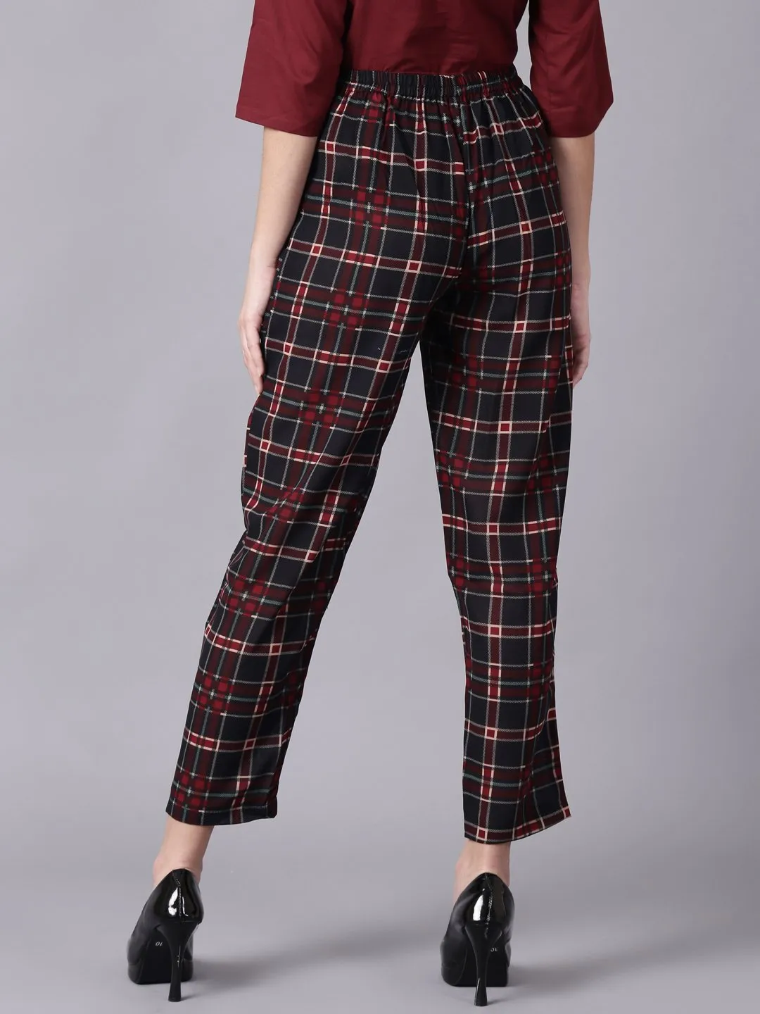 Women Multi Checked Casual Georgette Trouser