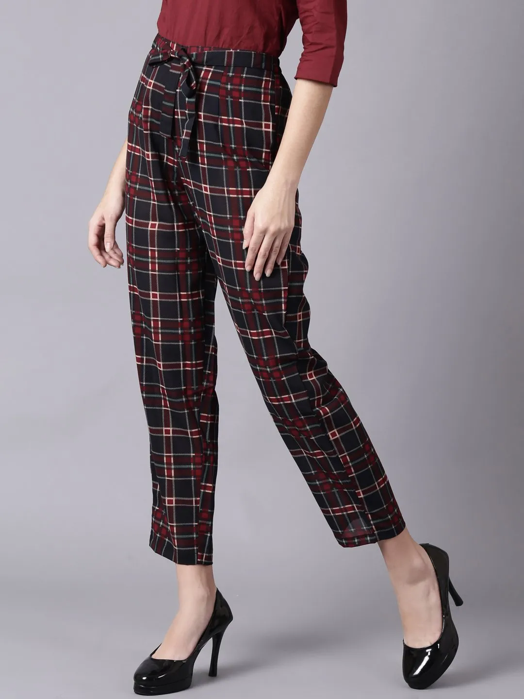 Women Multi Checked Casual Georgette Trouser