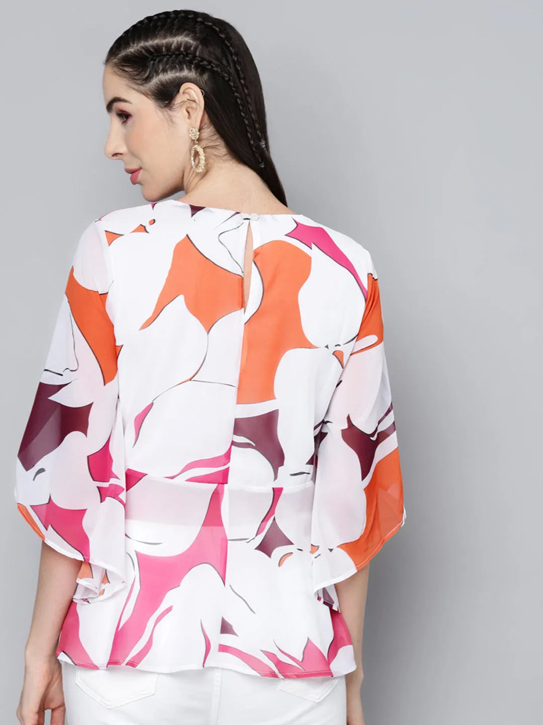 Women Orange Floral Cape Top