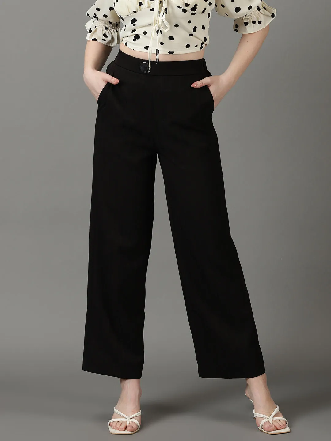 Women's Black Striped Parallel Trouser