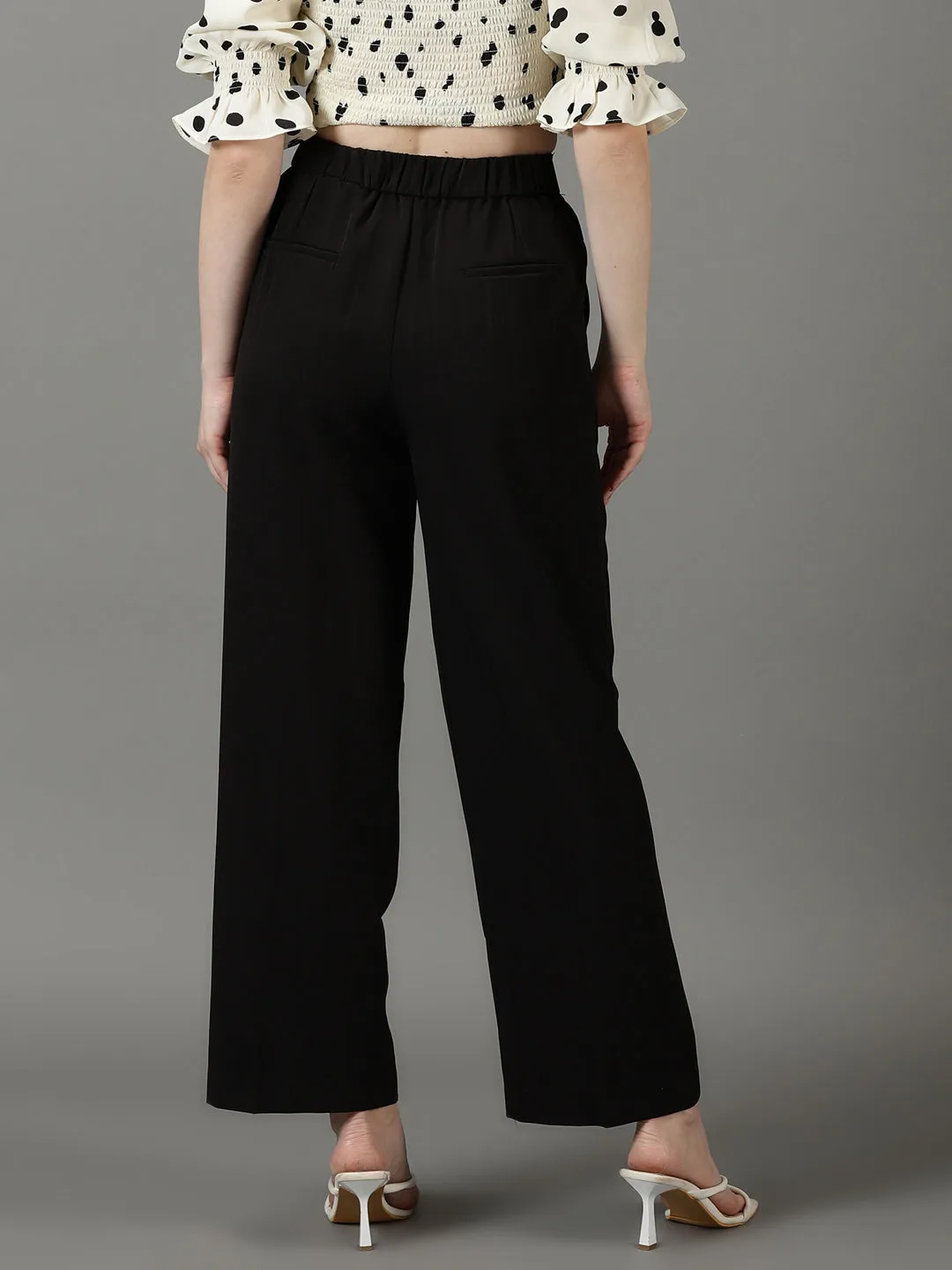 Women's Black Striped Parallel Trouser