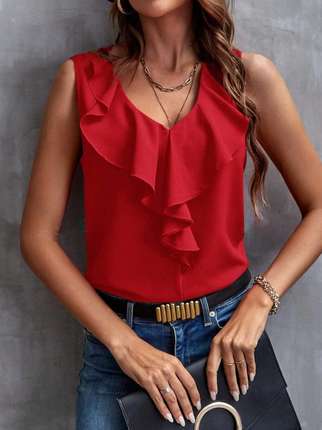 Women's Elegant Ruffled V-Neck Tank Top