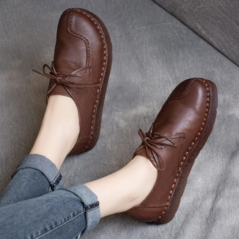 Womens Handmade Leather Vintage Lace-up Flats Shoes