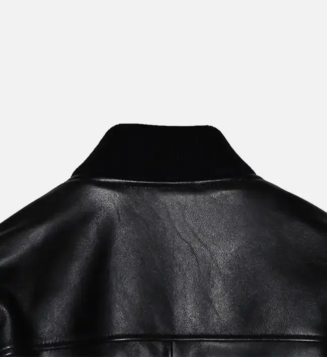 Women's Sheep-Skin Black Leather Bomber Jacket