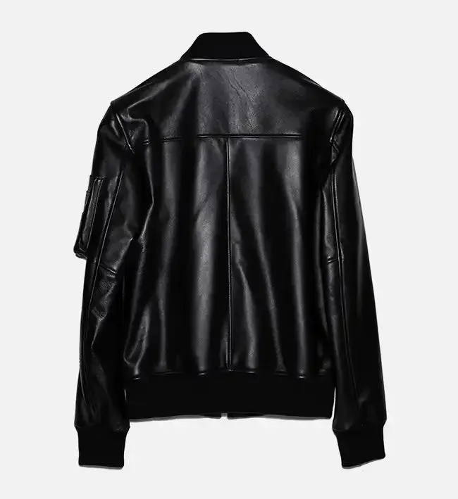 Women's Sheep-Skin Black Leather Bomber Jacket