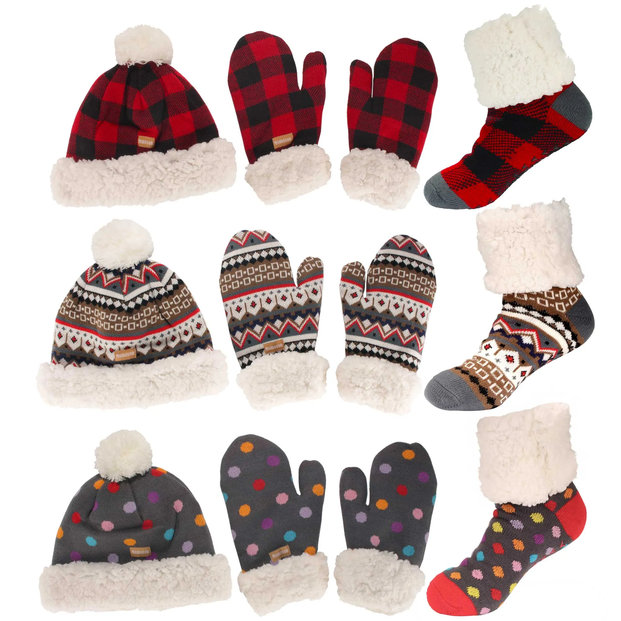 Women's Warm Fuzzy Winter Socks, Pom-Pom Beanie, and Mittens Set